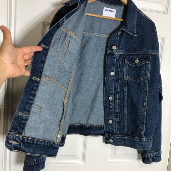 Old Navy 💯 % Cotton Dark Wash Relaxed Classic Button up Denim Jacket Size L - Picture 6 of 15